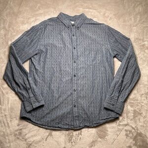 Billy Reid Standard Button Down Shirt Mens L Blue Geometric AOP Quiet Luxury